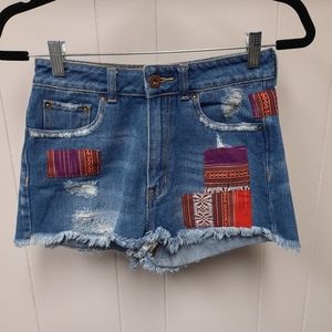 Bullhead Denim Cut Off Patchwork Shorts Size 3